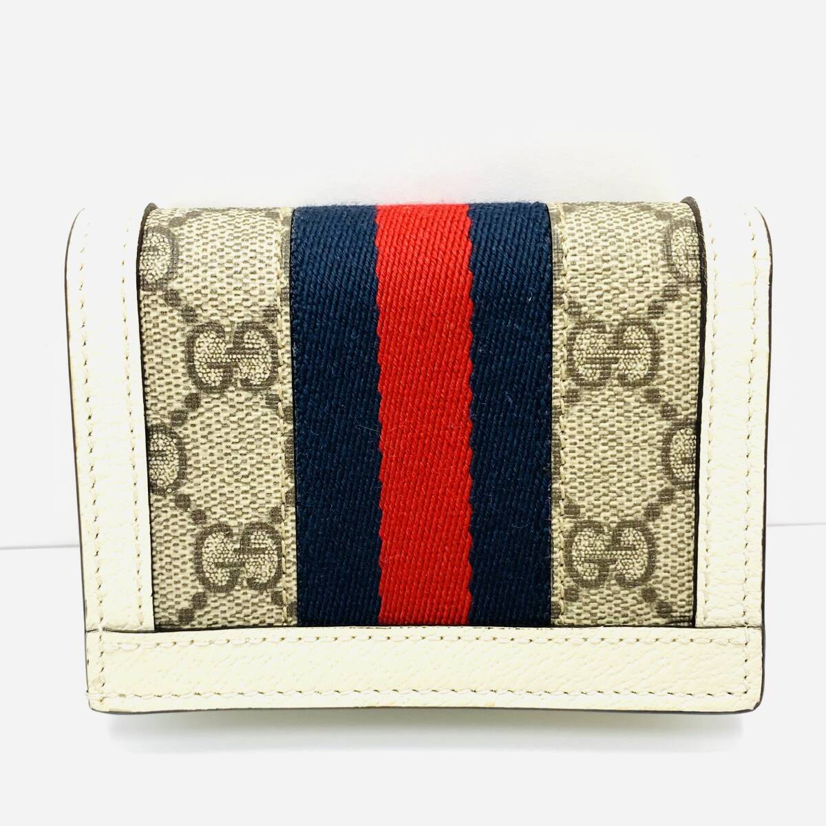 美品 GUCCI グッチ オフィディア GGスプリーム コンパクトウォレット 523155 マーモント シェリーライン 二つ折り財布 箱付き_画像3