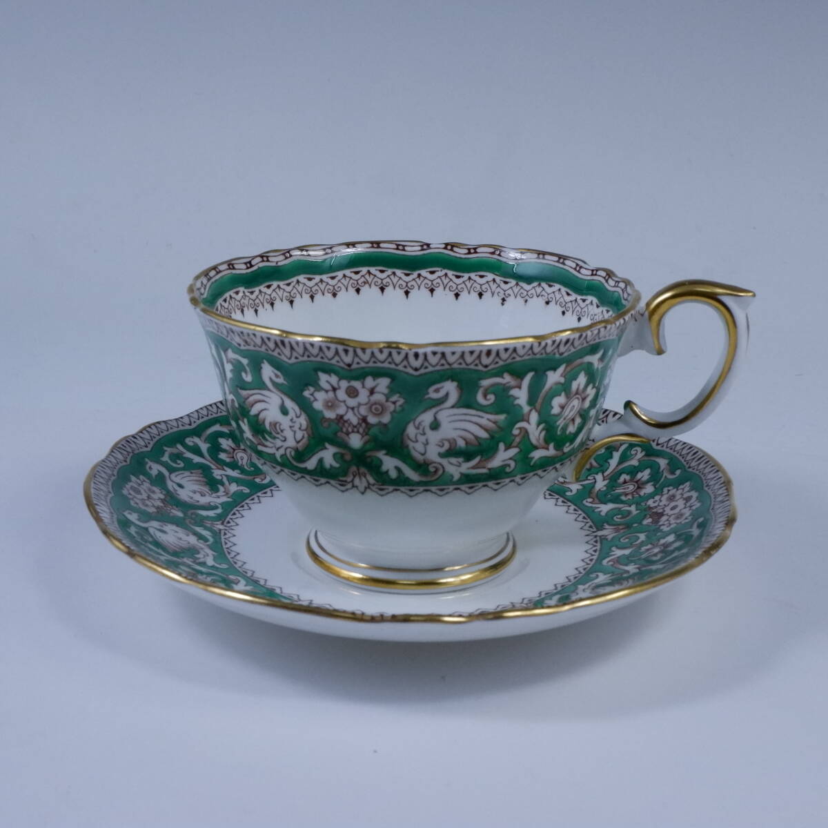 VTG クラウンスタッフォードシャー エルズミーア ティーカップ＆ソーサー (グリーン) ヴィンテージ 希少 CROWN STAFFORDSHIRE ELLESMERE_画像1