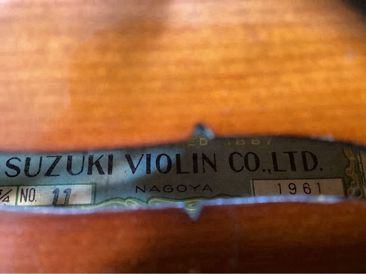 SUZUKI VIOLIN バイオリン 子供用 3/4 スズキ 刻印 現状品 ハードケース 弓 鍵 本体 1961年製 青ラベル