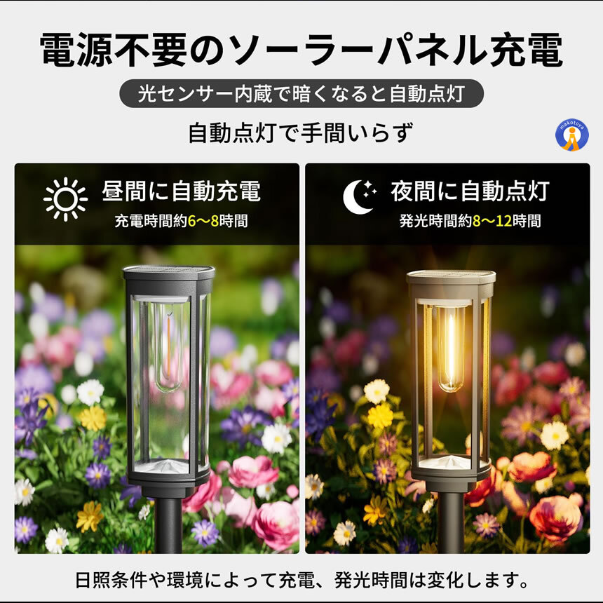 ソーラーライト 2個セット 屋外 自動点灯 埋め込み ガーデンライト IP65 防水 電球色 おしゃれ LED 芝生 2-NIWALIGHTの画像3