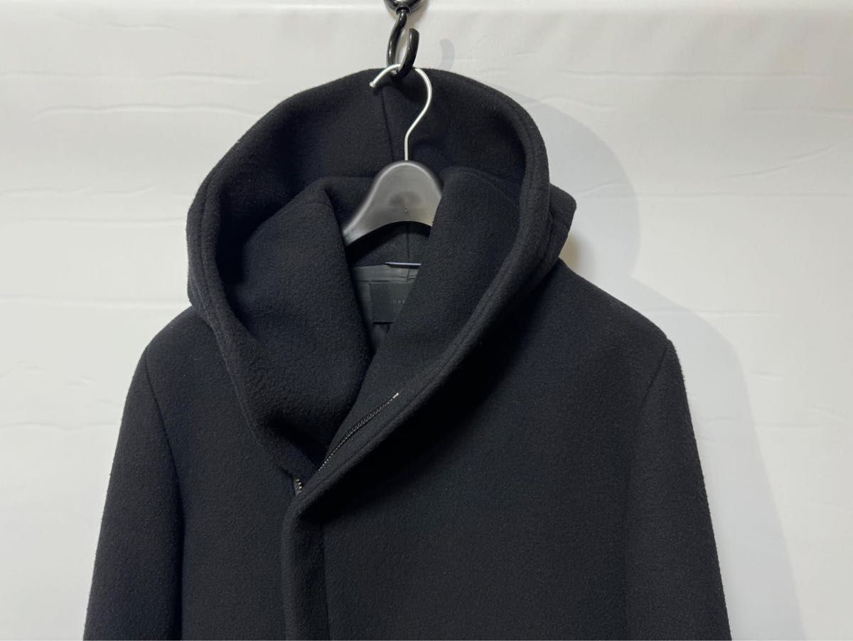 ジュンハシモト  WRAP HOODED COATウールメルト ラップコート 3 定価110,000円 junhashimoto