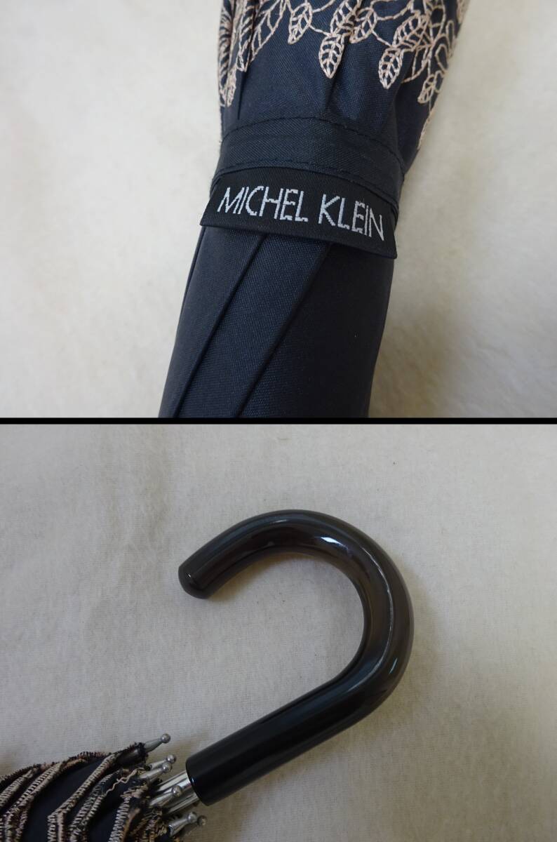 ( せ-A1-1026 )MICHEL KLEIN ミッシェル・クラン 日傘 傘 手開き式 ブラック 黒 花柄 おしゃれ 全長約64.5～73cm 半径約44cm 中古_画像7