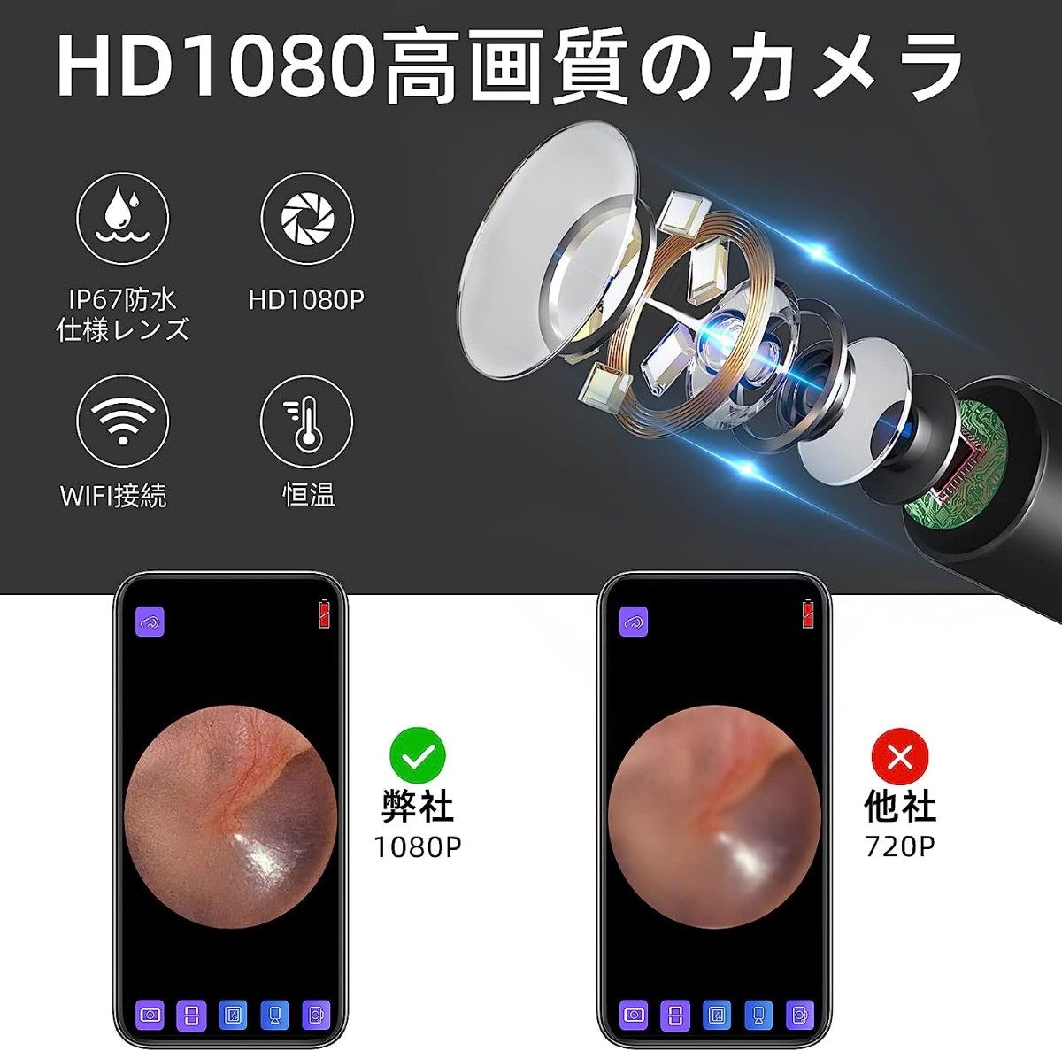 耳 スコープ 耳かき カメラ 耳掃除 みみかき イヤースコープ 1080P 極細レンズ LEDライト付き