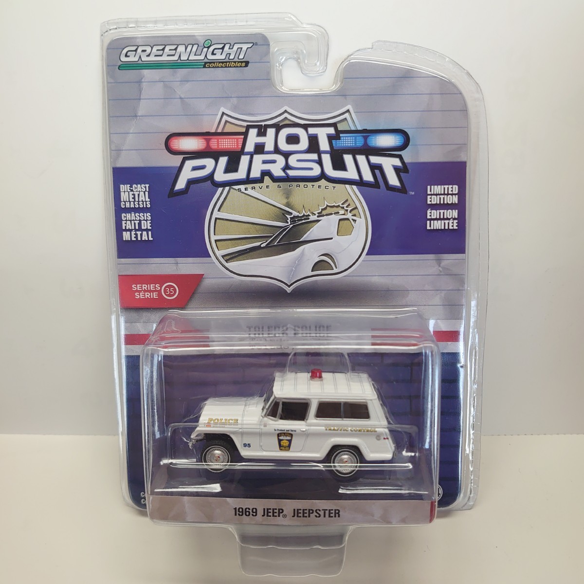 《希少》GREEN LIGHT グリーンライト HOT PURSUIT 1969 JEEP JEEPSTER TOLEDO POLICE ジープ ジープスター 白 パトカー ミニカー 同梱可の画像5