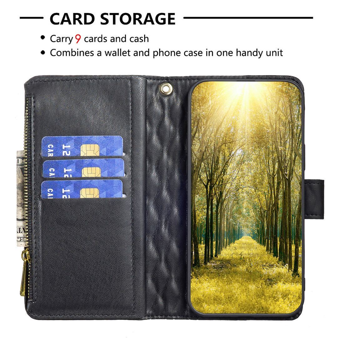iPhone11 レザーケース アイフォン11 キルティングケース iPhone11 カバー 手帳型 カード収納 お財布付き ブラックの画像4