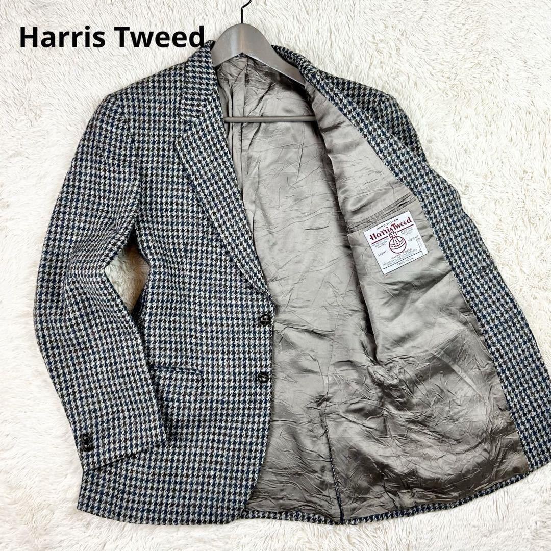 【希少サイズL】 Harris Tweed 【抜群の存在感】 ハリスツイード メンズ テーラードジャケット 千鳥格子 マルチカラー くるみボタン_画像1