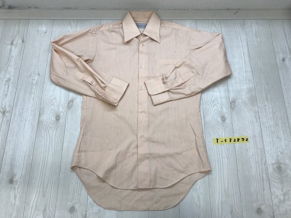 MULTIMATE メンズ 胸ポケット付き ストライプ織り 長袖シャツ 38-78 オレンジの画像1