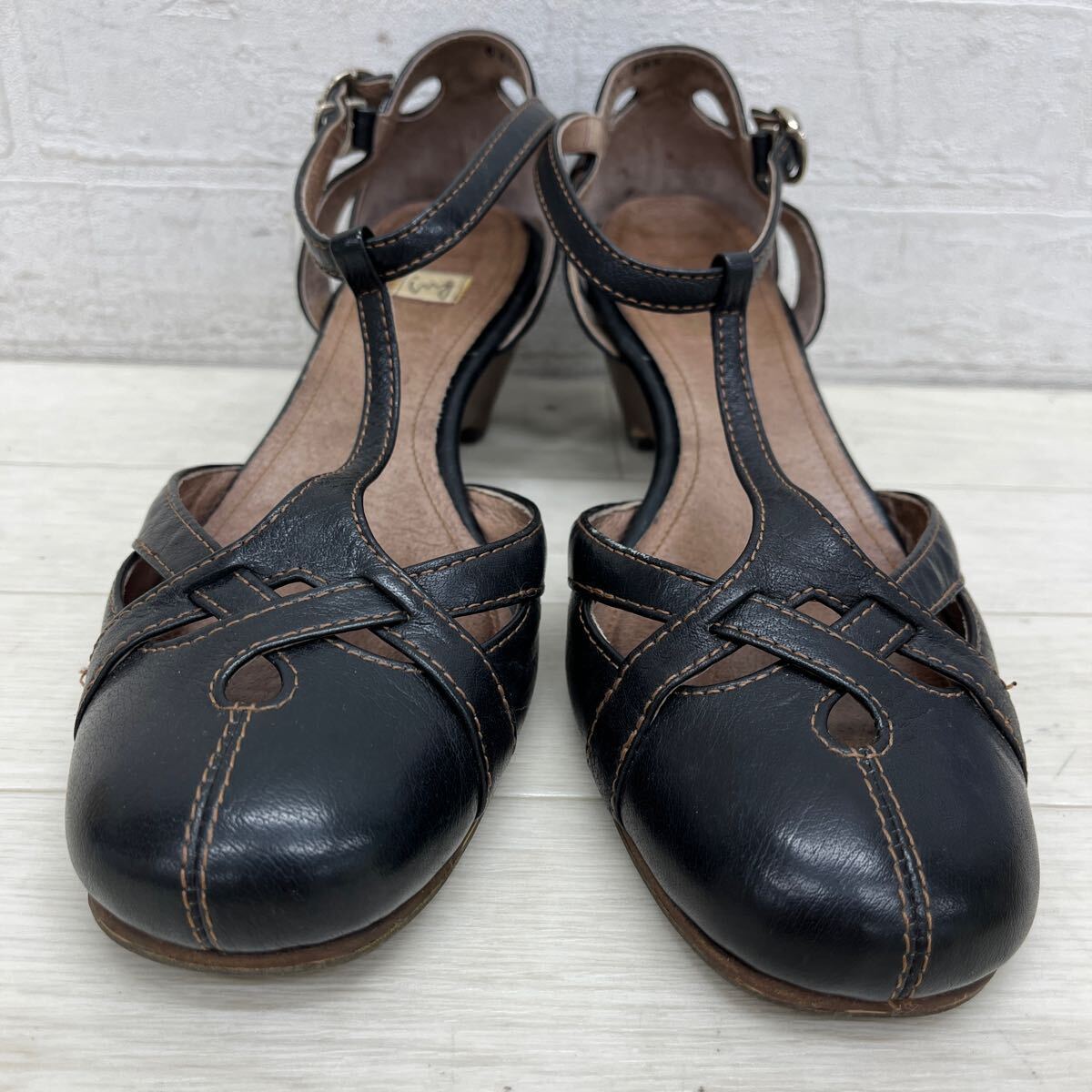 1394◎ 日本製 ing イング 靴 シューズ パンプス アンクルストラップ ヒール カジュアル ブラック レディース23.5_画像2