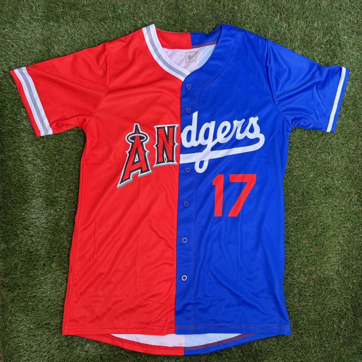 非売品　エンゼルス　ドジャース　大谷翔平　ミックスサインプリントユニフォーム　#17 XLサイズ _画像1