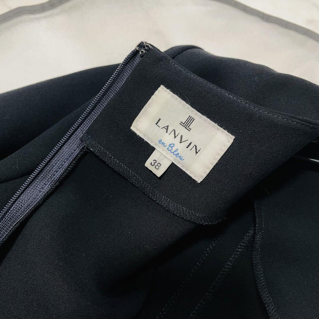 LANVIN★春の装い★人気完売 プリーツ切替ワンピース サラッとした上質な着心地 38M ブラック黒*パープルピンク ドレス ランバン_画像7