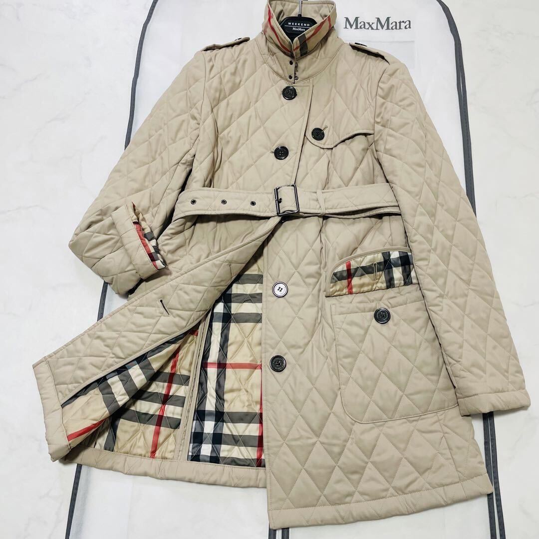 極美品★BURBERRY LONDON★春のキルティングトレンチコート メガチェック ベルト付 38 ベージュ バーバリーロンドン スプリングジャケットの画像3