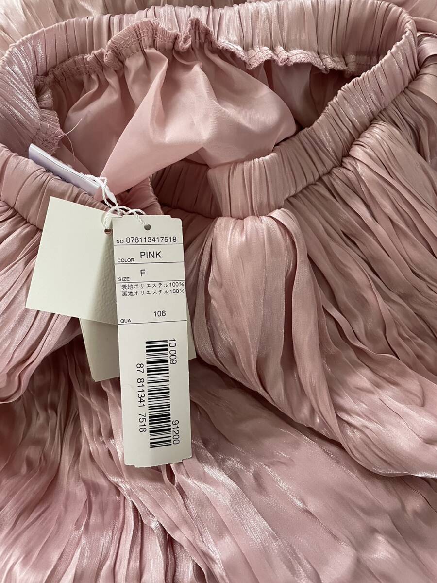 ピンク系 光沢 プリーツロングスカート サイズ：FREE 未使用の画像3