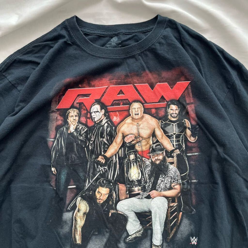 古着 Tシャツ メンズ ワールドプロレスリング RAW ブロックレスナー スティング クルーネック 丸首 黒 ブラック メンズ 半袖 プリント XXL_画像2