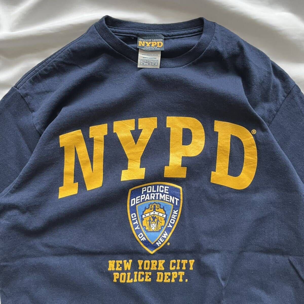 NYPD メンズ 半袖Tシャツ フロント イエロー プリント 古着 アメカジ Mサイズ 綿 コットン 送料込 US古着の画像2