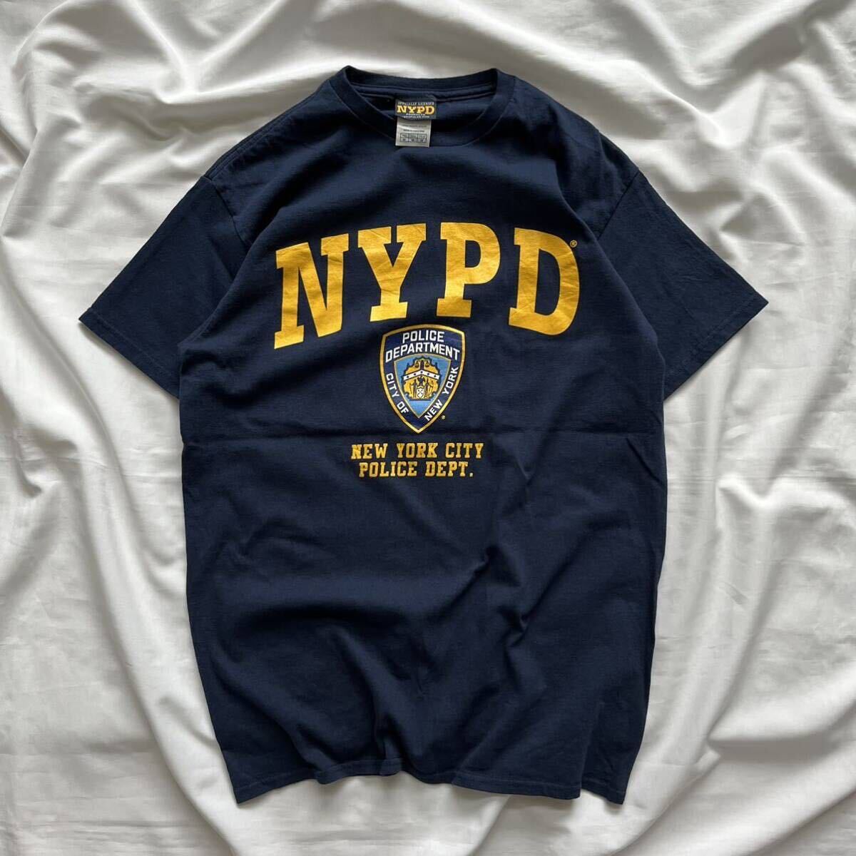 NYPD メンズ 半袖Tシャツ フロント イエロー プリント 古着 アメカジ Mサイズ 綿 コットン 送料込 US古着の画像1