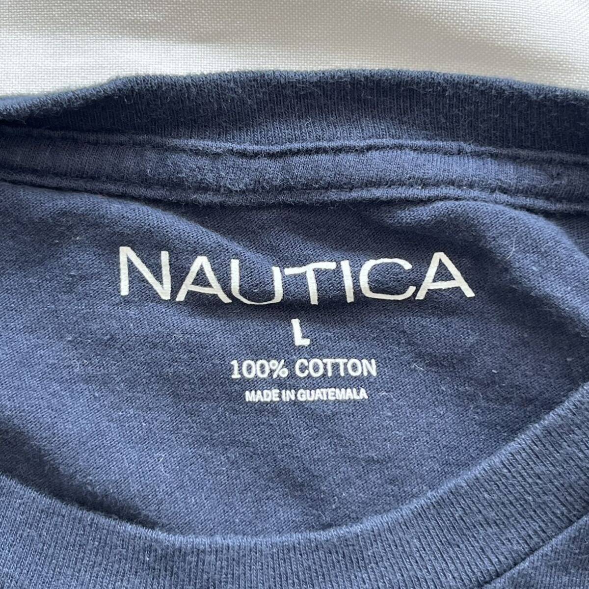 半袖Tシャツ NAUTICA ノーティカ 刺繍ワンポイント ネイビー 紺色 綿 コットン Lサイズ 送料込 古着_画像3