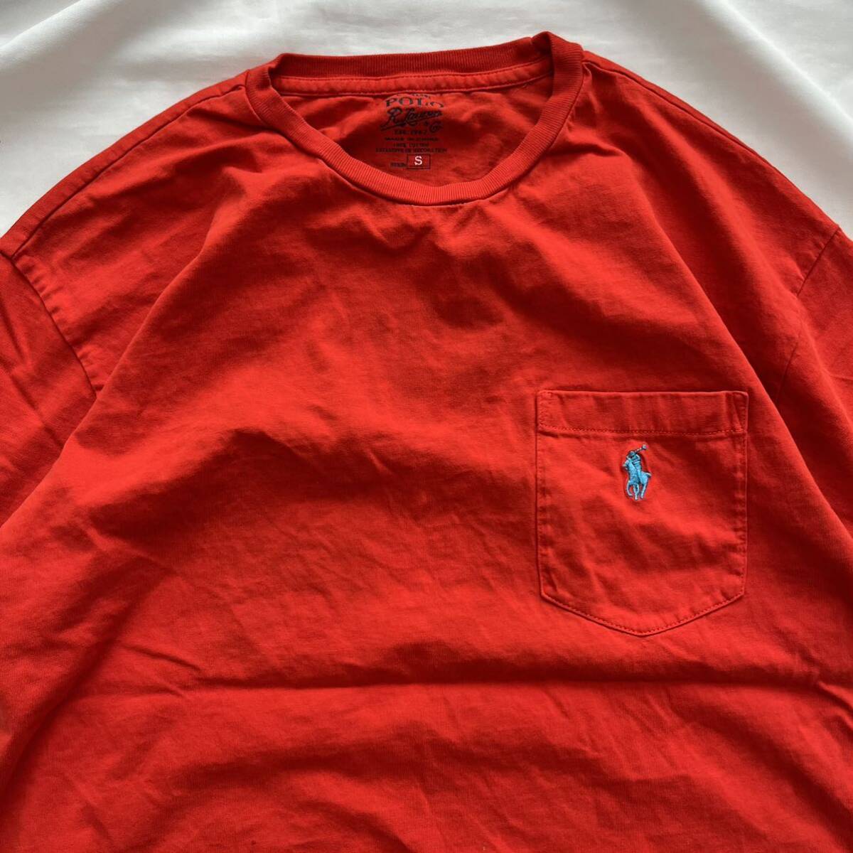 古着 POLO RALPH LAUREN 半袖 Tシャツ Sサイズ クルーネック ポケットTシャツ 綿 コットン 赤 レッド 送料込_画像2