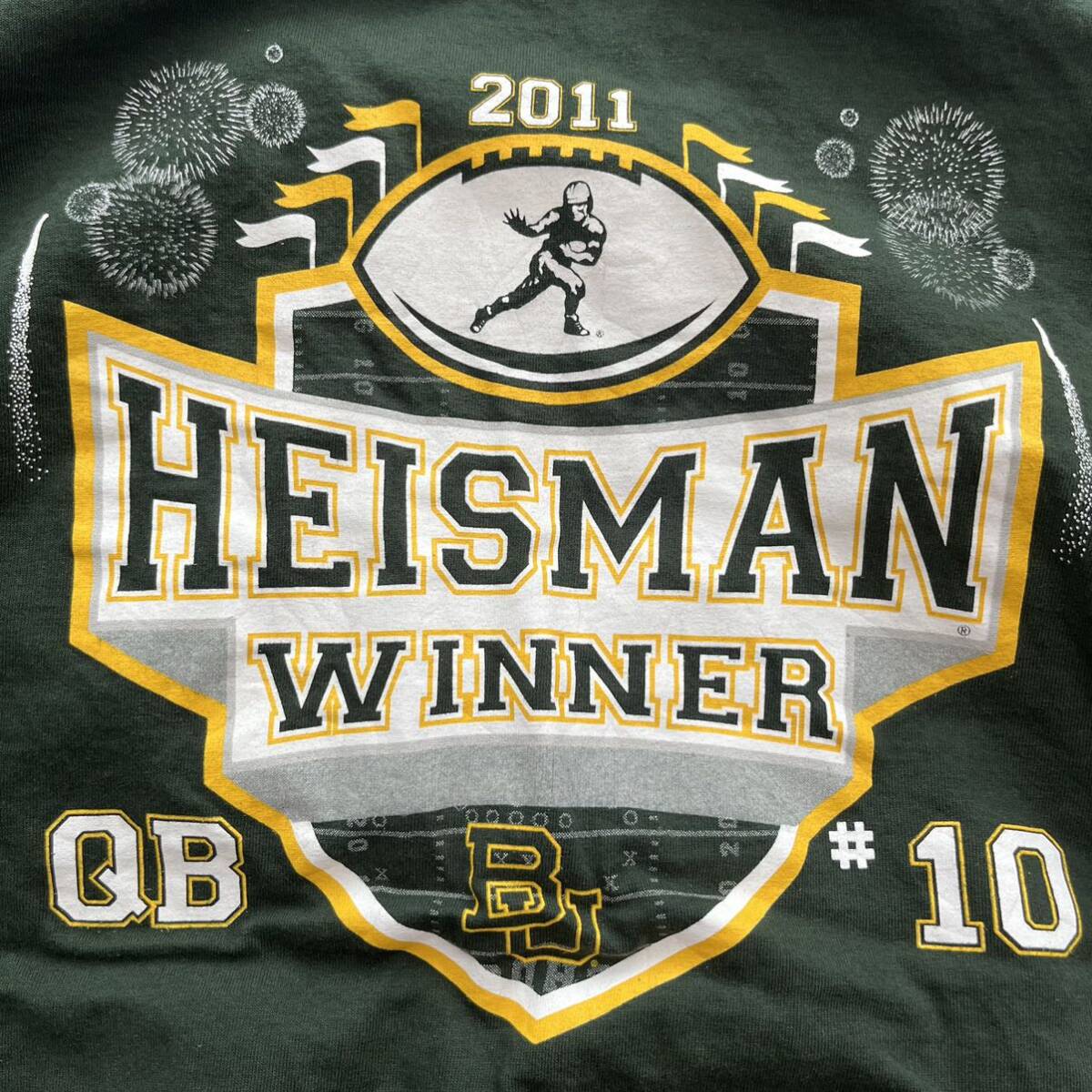 半袖Tシャツ 2011 Heisman Trophy ウィナーTシャツ メンズ XLサイズ 古着 グリーン 緑 送料込 オーバーサイズ プリント ビッグロゴ_画像3