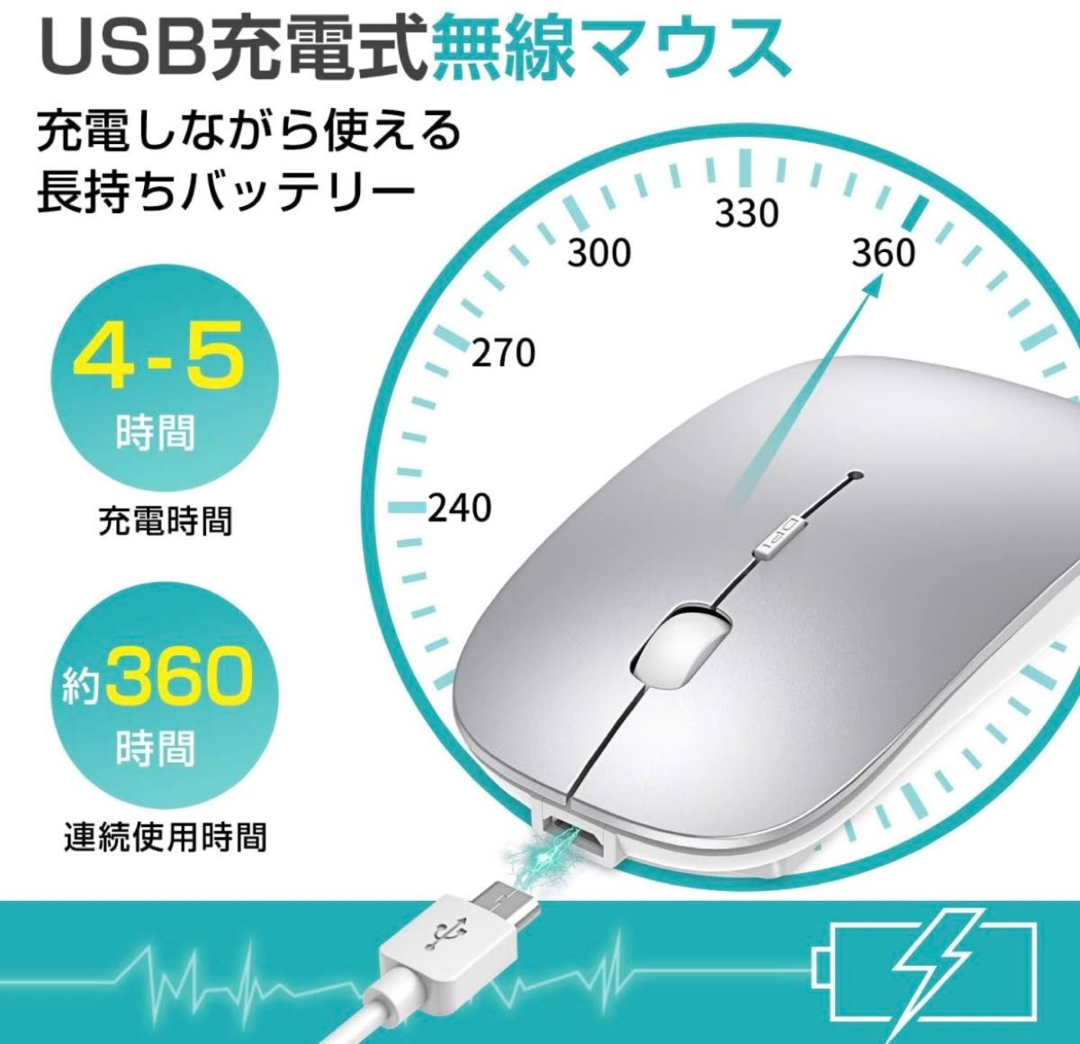 ワイヤレスマウス Bluetoothマウス 無線超薄型静音充電式 省エネルギー