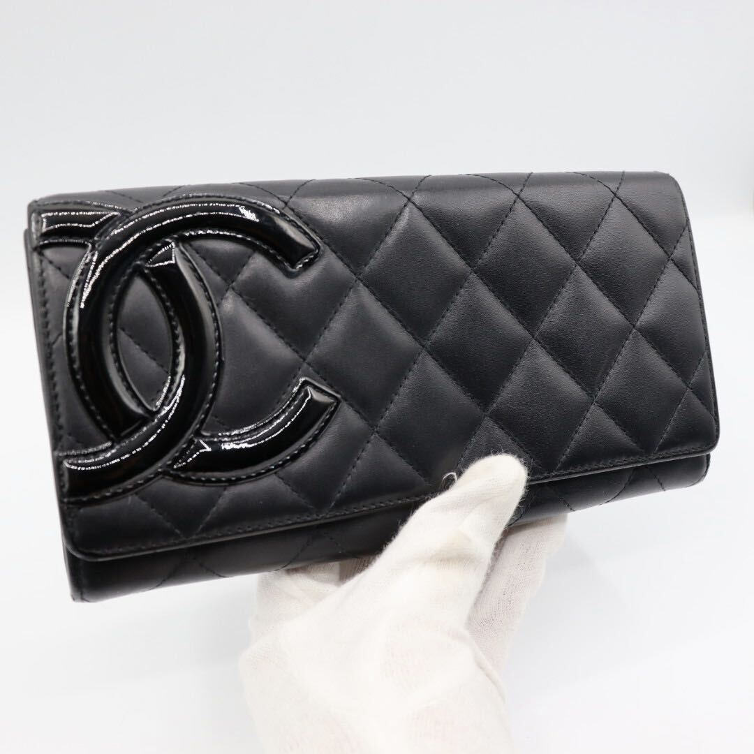 美品！CHANEL シャネル　カンボンライン　ラムスキン　長財布　ブラック　ピンク_画像9