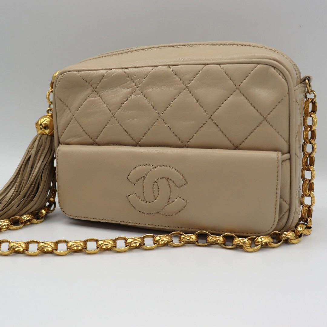 美品！CHANEL シャネル　ラムスキン　マトラッセ　チェーン　ショルダーバッグ　ベージュ