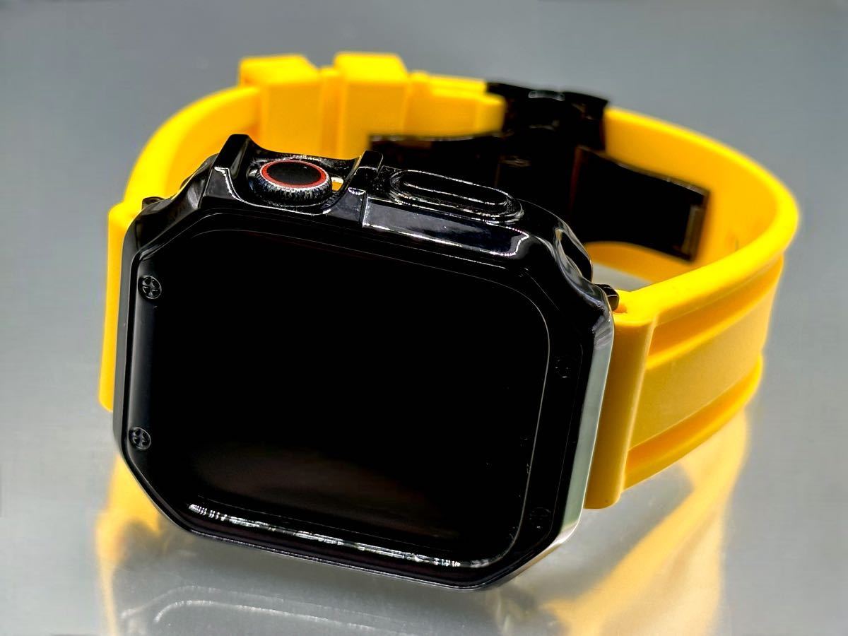 イエロー&ブラック アップルウォッチバンド ラバーベルト Apple Watch カバー　ケース メンズ レディース 38mm40mm41mm42mm44mm45mm