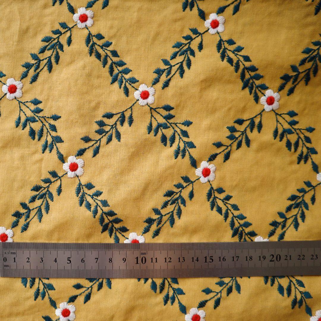 S12 イエロー コットンリネン 刺繍生地 140×50㎝ 黄色 綿麻