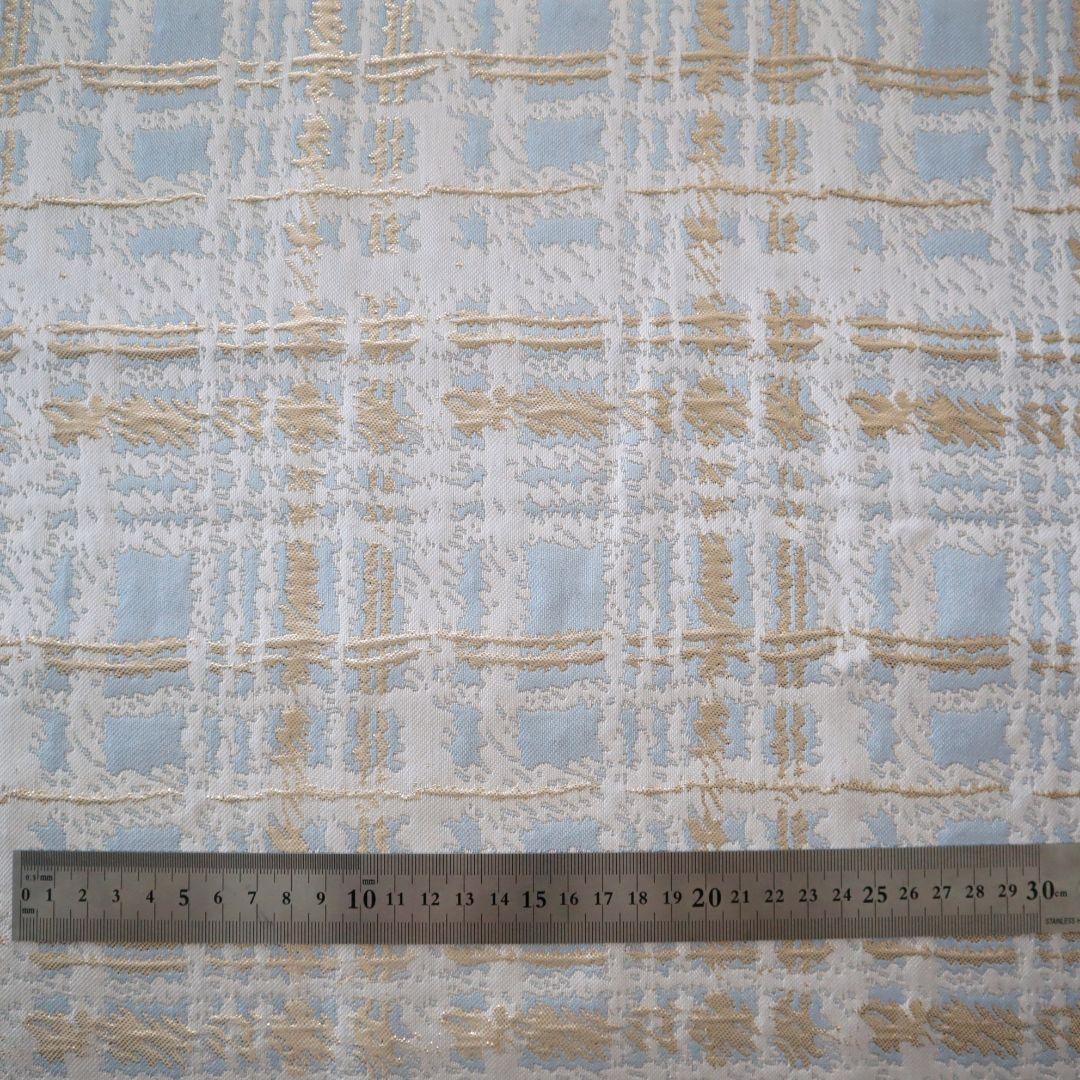 J41B チェック柄 ジャガード織り生地 水色 145×50cm_画像9