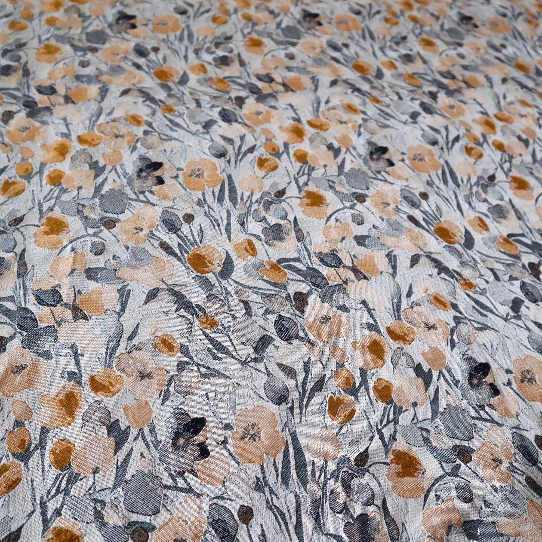 J50 お花柄 ジャガード織り生地 オレンジ×グレー 160×50cm_画像9