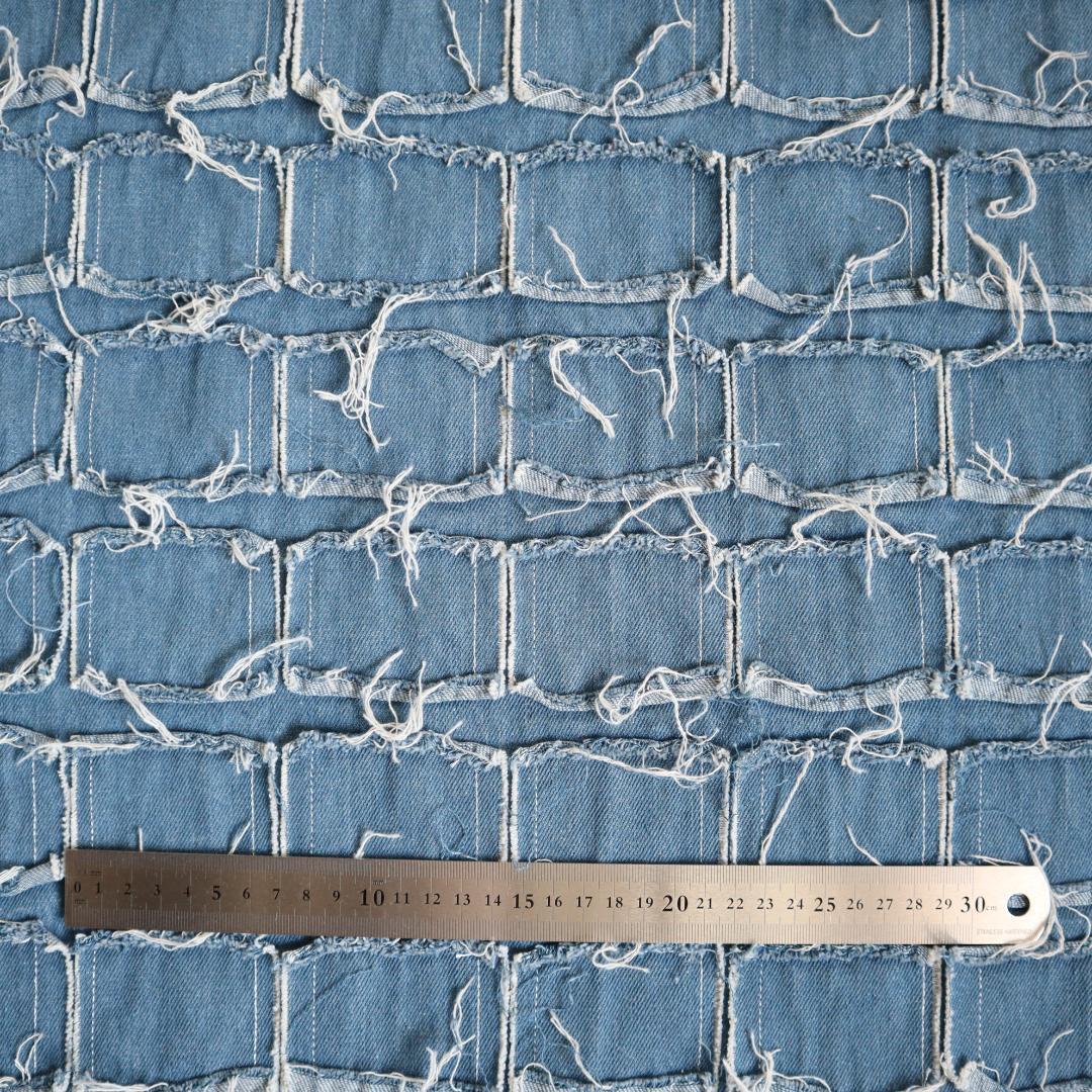 D27B クラッシュデニム生地 ポケットモチーフ ブルー 150×30cm_画像6