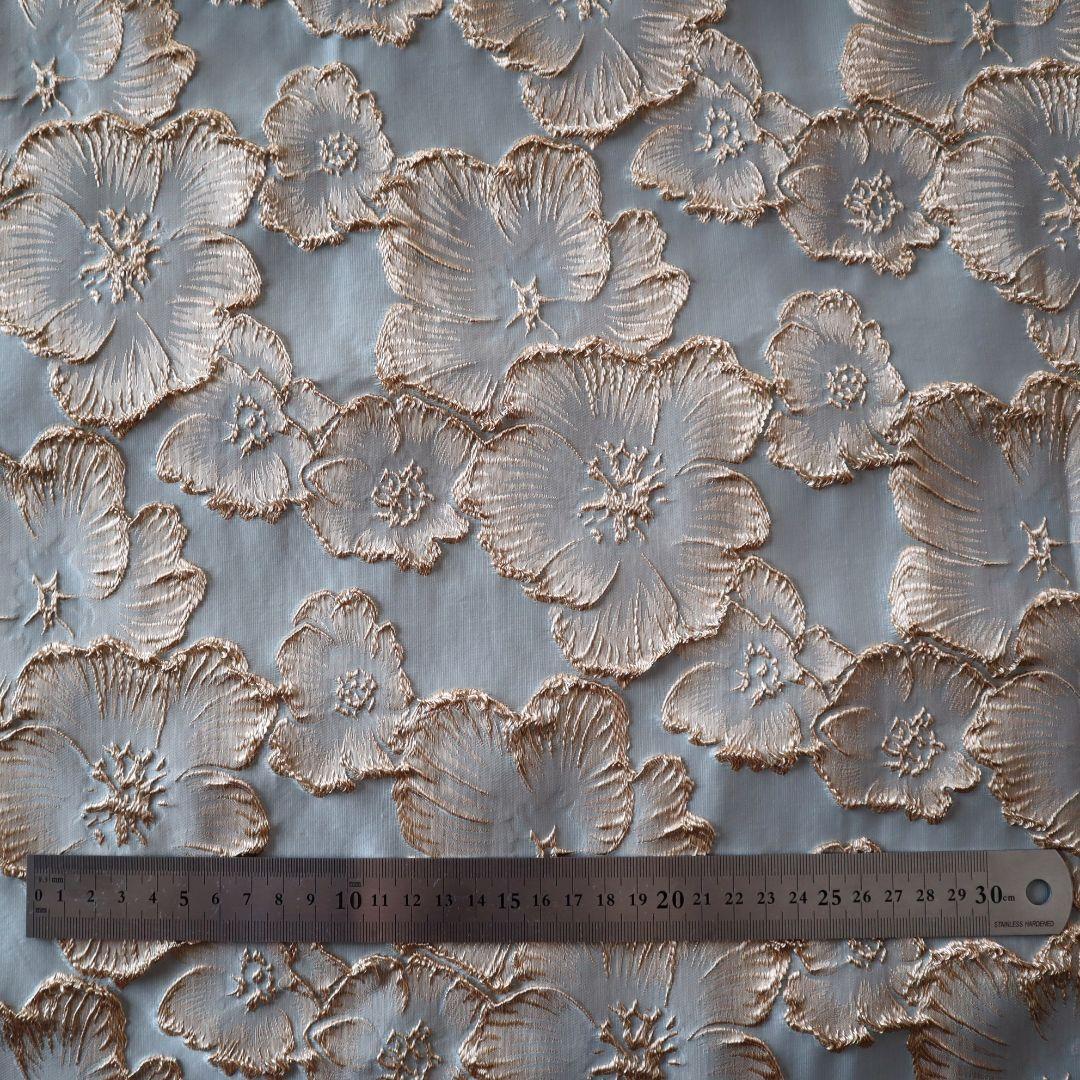 J31 ジャガード織り生地 立体感 花柄 水色 140×50cm_画像10