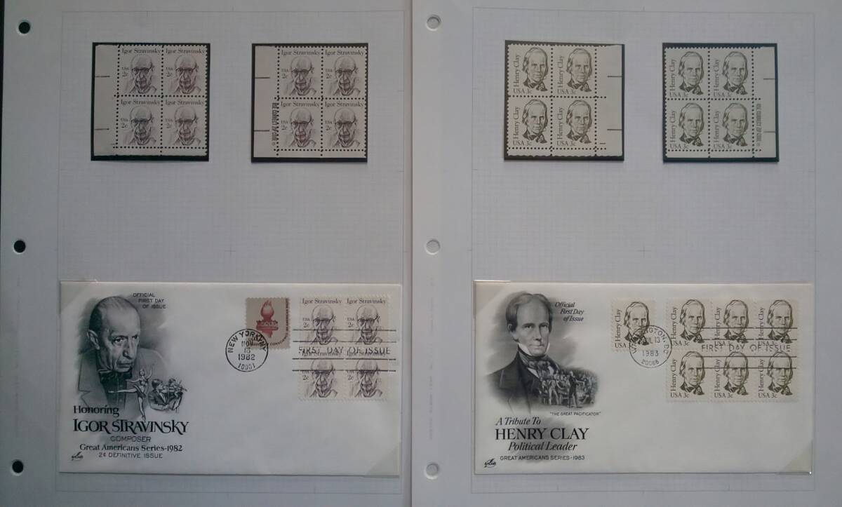 アメリカ偉人シリーズコレクション 田型未使用切手 FDCの画像2