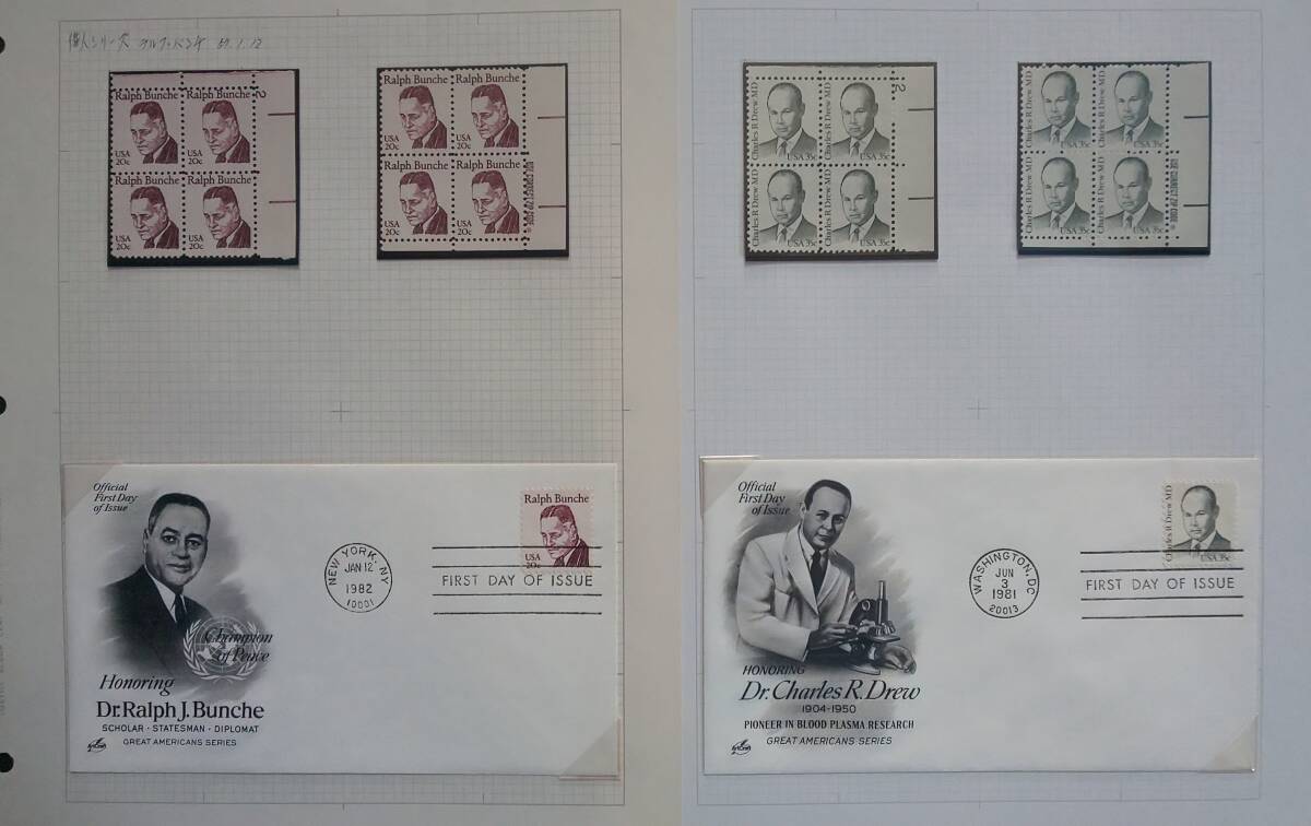 アメリカ偉人シリーズコレクション 田型未使用切手 FDCの画像6