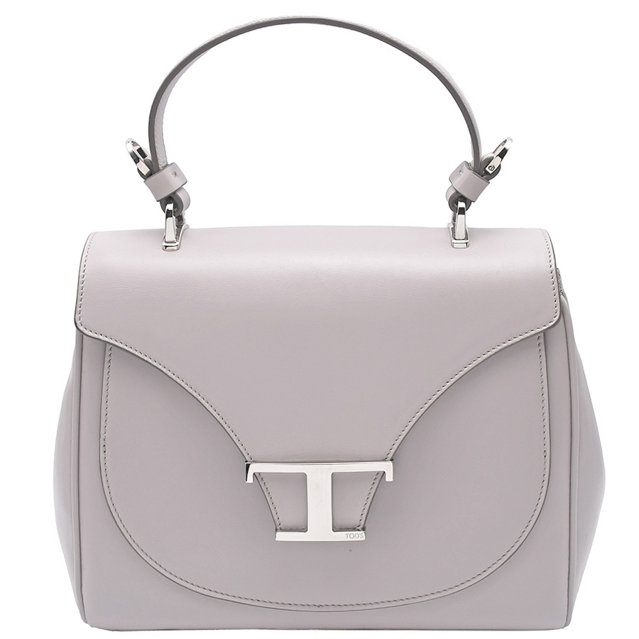 トッズ TOD'S Tタイムレス TIMELESS 2wayハンドバッグ レザー グレー シルバー金具 トップハンドル ショルダー レディース 中古_画像2