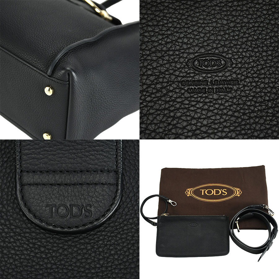 トッズ TOD'S Tリング トートバッグ 2way ショルダー 斜め掛け ハンドバッグ ブラック 黒 ゴールド金具 レザー レディース 中古_画像7