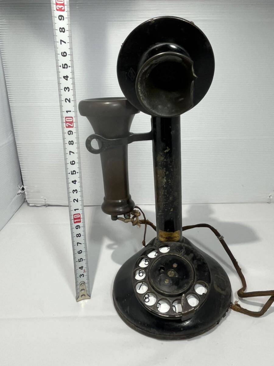黒電話 ダイヤル式電話 昭和レトロ 当時物 アンティーク ヴィンテージ NEC 激レア品 電話機 インテリア A0075の画像2