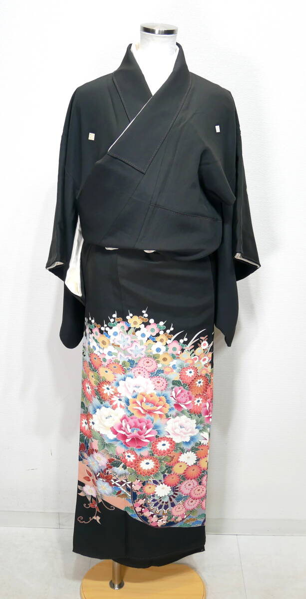 ^(R603-B122) beautiful goods kurotomesode genuine .... silk kimono ... go in ratio wing four . eyes ..... hand ..