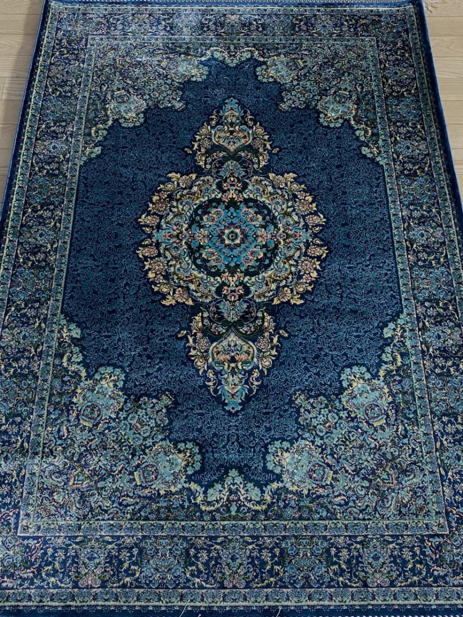百貨店展示品　シルク100％ 最高峰225万ノット　イラン産　手織り 高級ペルシャ絨毯 101×152cm　#2_画像1