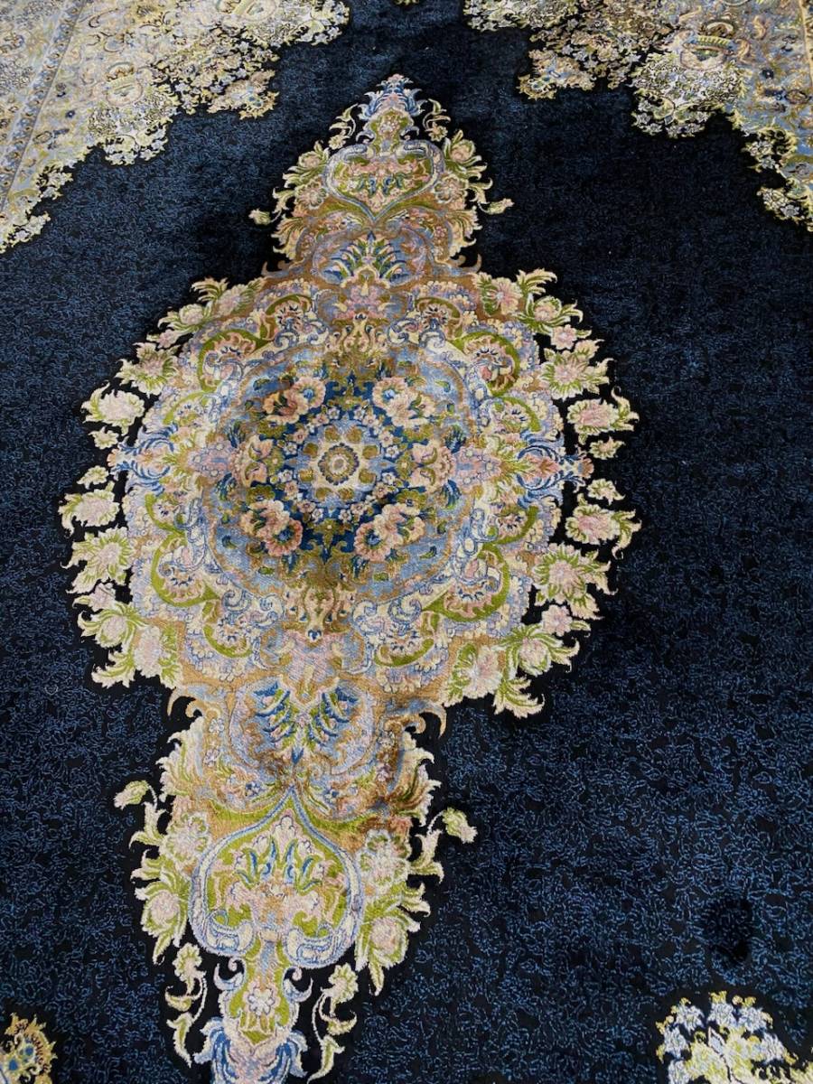 百貨店展示品 Negin Mashhad Helel工房シルク100％ 最高峰225万ノット イラン産 手織り 高級ペルシャ絨毯 148×223cm #1の画像3