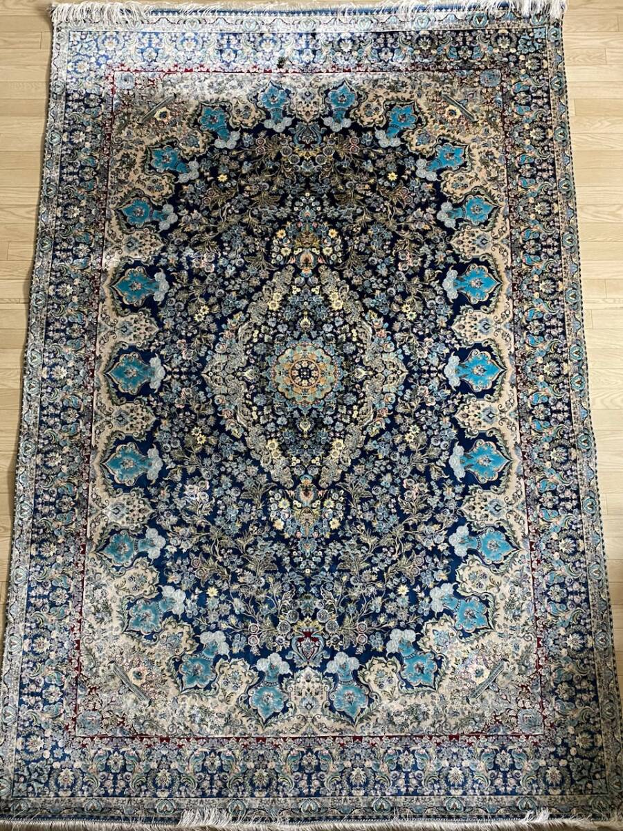 百貨店展示品 Negin Mashhad Helel工房 大判 シルク100％  最高峰225万ノット イラン産 手織り 高級ペルシャ絨毯 202×303cm #11の画像2