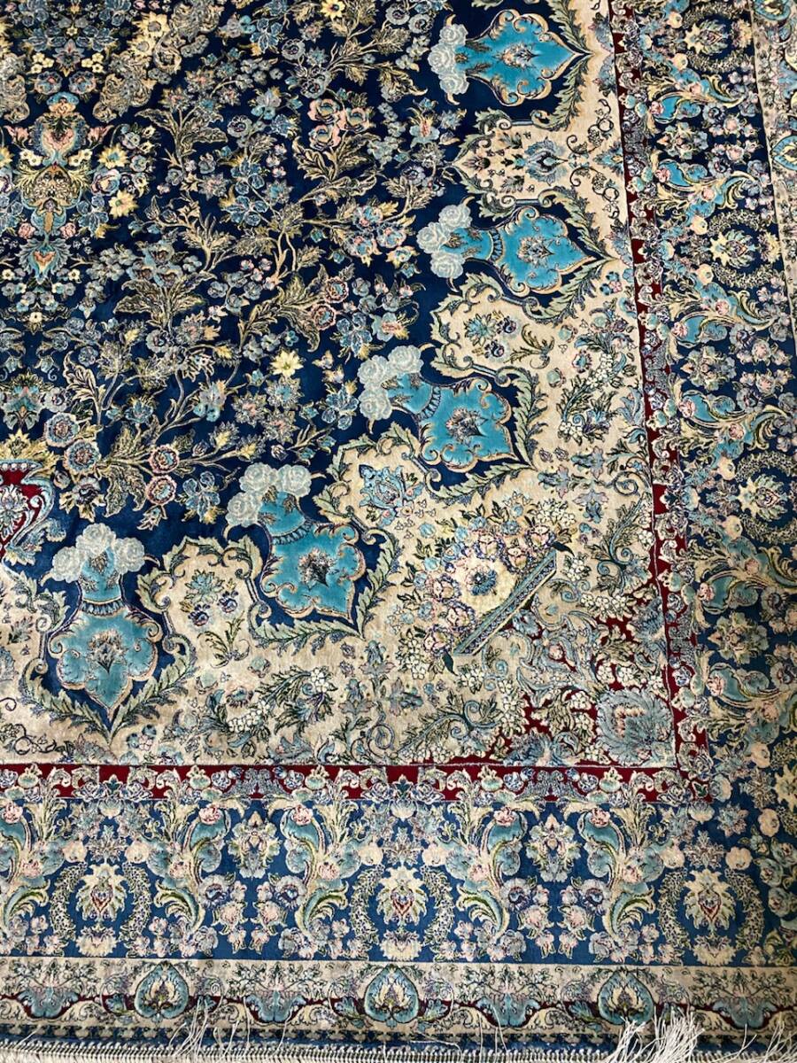 百貨店展示品 Negin Mashhad Helel工房 大判 シルク100％  最高峰225万ノット イラン産 手織り 高級ペルシャ絨毯 202×303cm #11の画像6