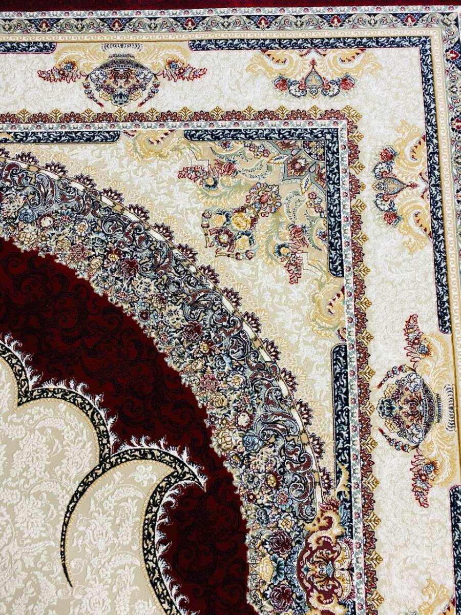 百貨店展示品 大判 最高峰約144万ノット シルク30％ウール70% イラン産手織り 高級ペルシャ絨毯 201×305cm #14の画像8
