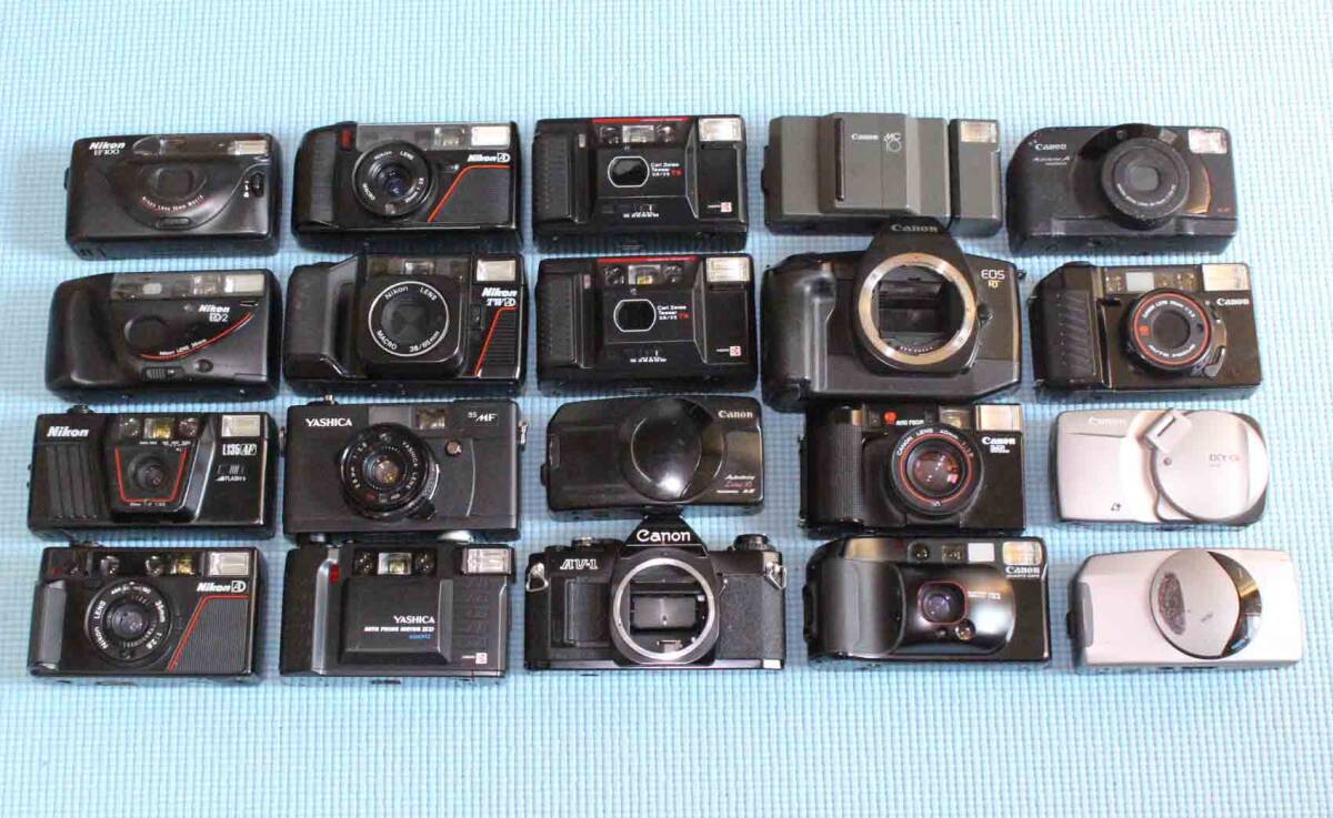[tb85]カメラ　20台　まとめ　Nikon L35 AD3 RD2 EF100 canon AF35ML Autoboy 2 3 Luna IXY G MC10 AV-1 EOS RT YASHICA T AF-D 35 camera_画像1
