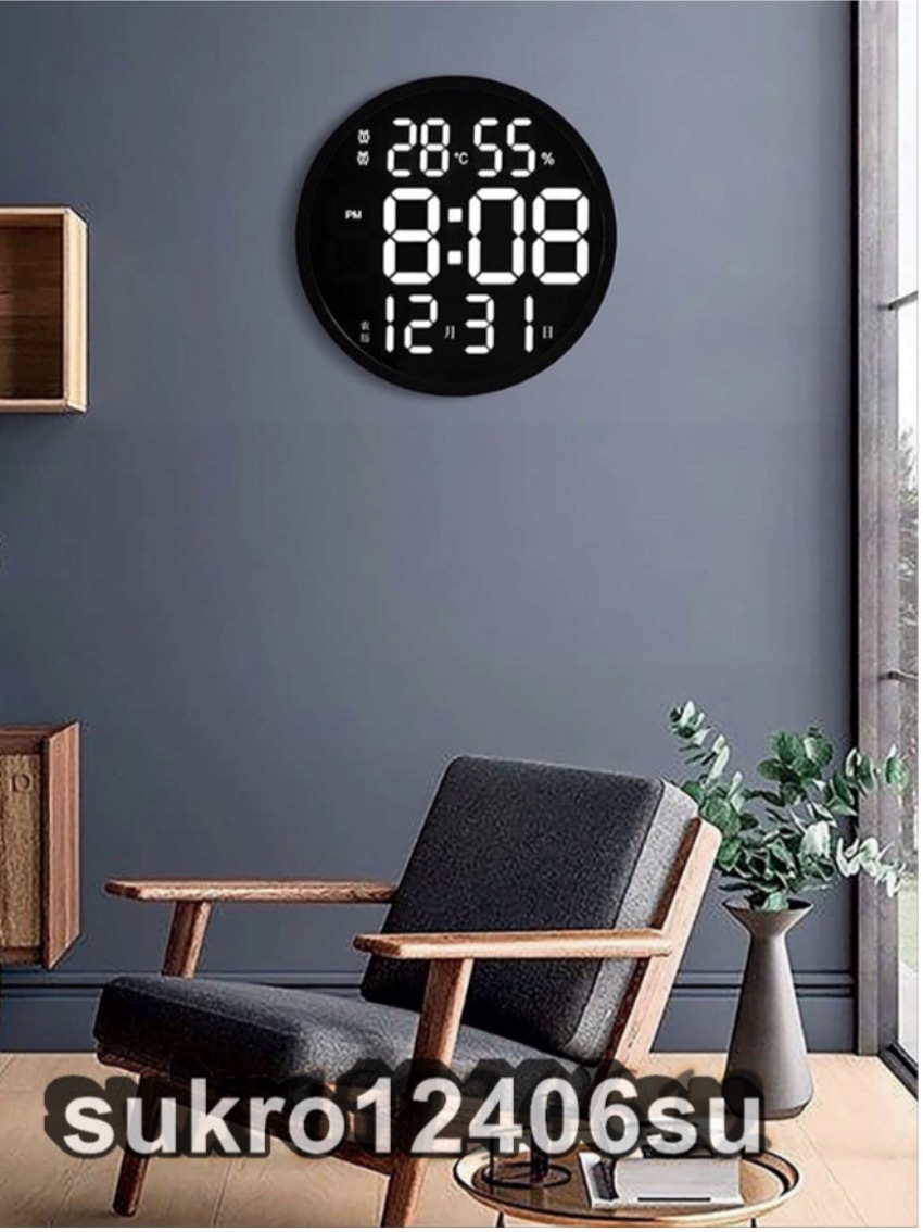 温度計湿度計 壁掛け LEDデジタル電子壁掛け時計照明自動感応夜光ウォールクロック ウォールクロック モコン付き カウンリビングリの画像5