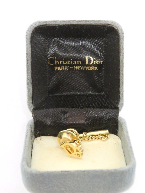 ■hakt1409-3 559 Christian Dior クリスチャン・ディオール タイタック ピン ゴールドカラー 紳士 アクセサリー 箱付_画像2