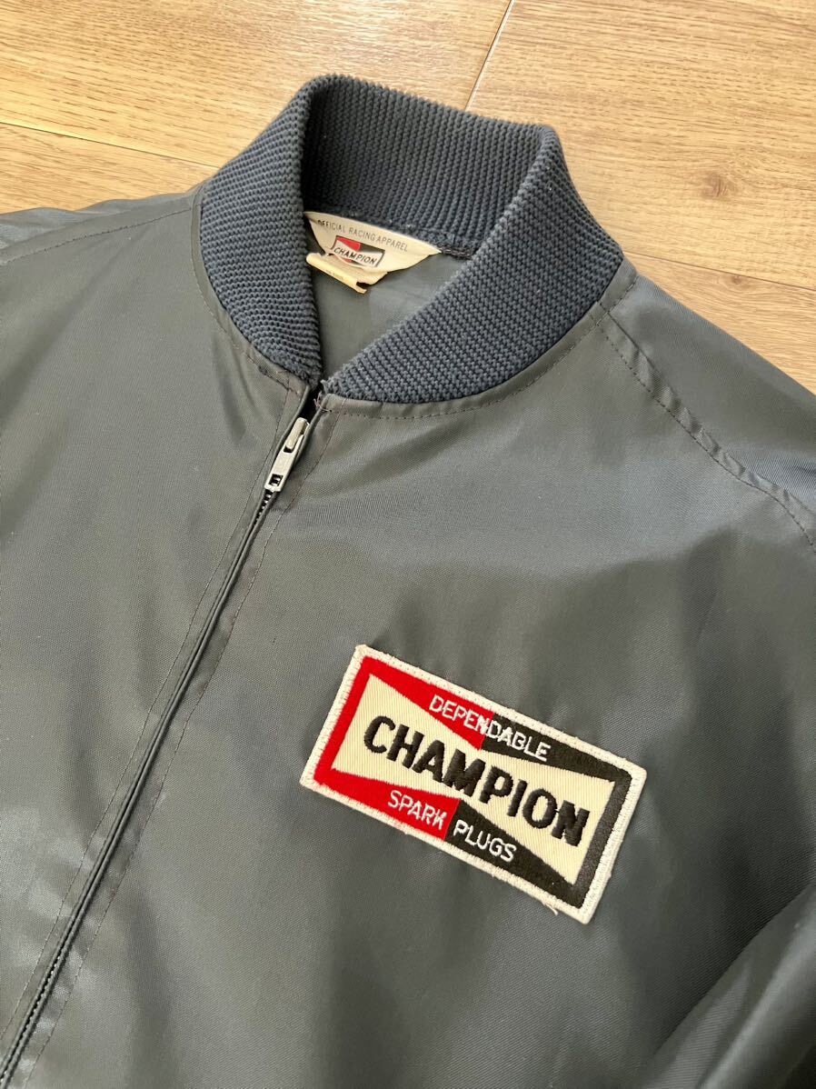 champion spark plug レーシングジャケット XL RACING ワークジャケット ナイロンジャケット ワッペン ネイビー_画像4