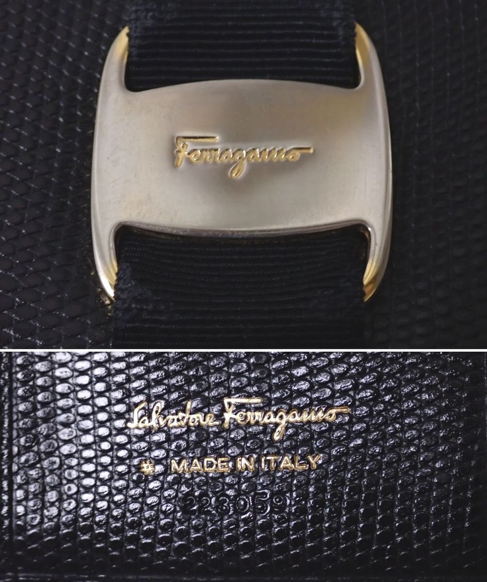 ★Salvatore Ferragamo/サルヴァトーレフェラガモ 二つ折り長財布/ブラック/レザー/ヴァラ/小銭入れあり/ロングウォレット&1949500078_画像6