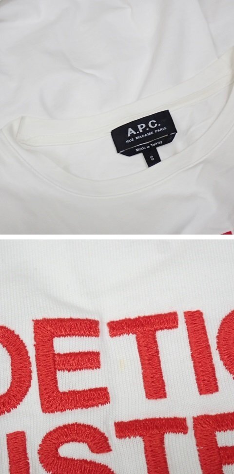 ★A.P.C./アーペーセー POETIC PERSISTENCE 半袖Tシャツ レディースS/ホワイト/ロゴ/刺繍/コットン100%&1968700051_画像7