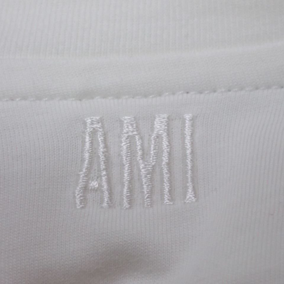 ★Ami Paris/アミパリス 半袖Tシャツ メンズM/オフホワイト/ロゴ刺繍/コットン100%&1971200017_画像4