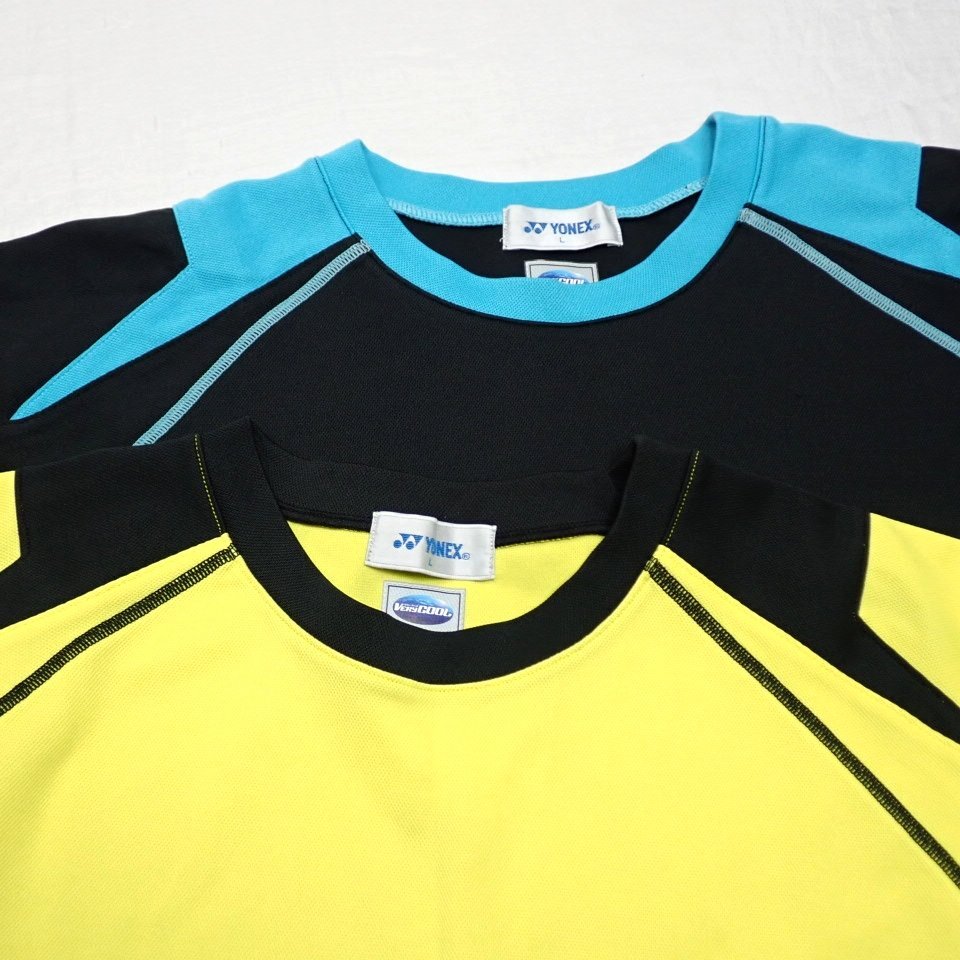 ◆YONEX/ヨネックス 半袖Tシャツ 2着セット メンズL/イエロー/ブラック×ライトブルー/スポーツウェア&0000003177の画像3